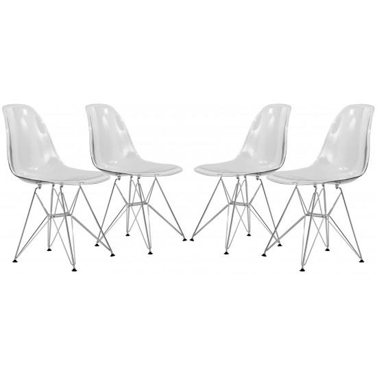 LeisureMod Cresco Molded Eiffel Side Chair, Set of 4, Clear, CR19CL4