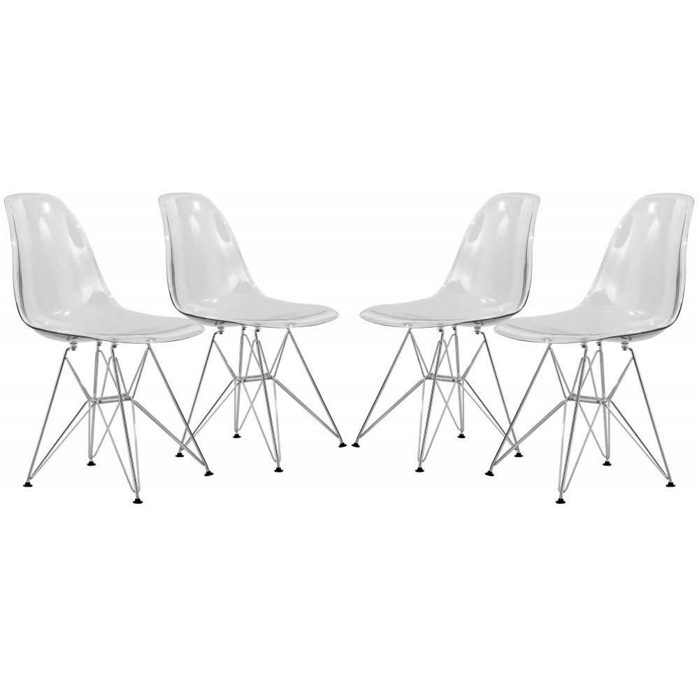 LeisureMod Cresco Molded Eiffel Side Chair, Set of 4, Clear, CR19CL4