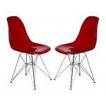 LeisureMod Cresco Molded Eiffel Side Chair, Set of 2, Transparent Red, CR19TR2