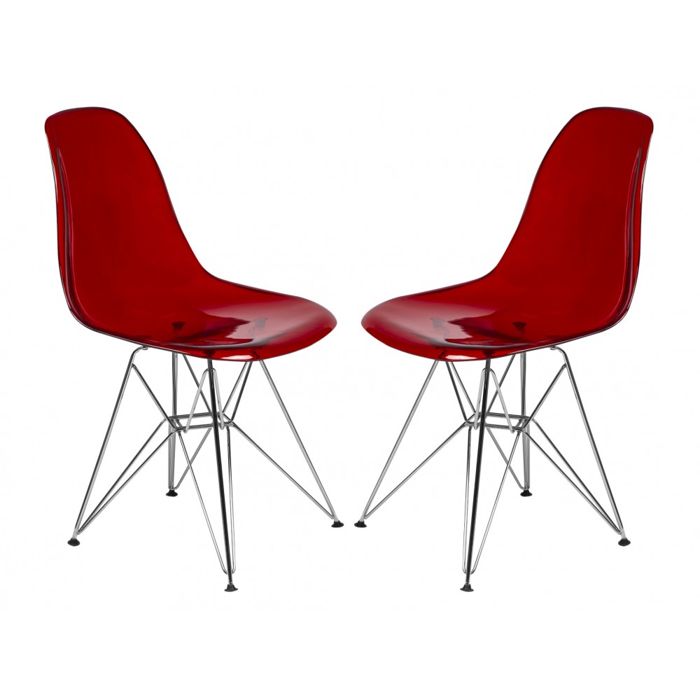 LeisureMod Cresco Molded Eiffel Side Chair, Set of 2, Transparent Red, CR19TR2 LeisureMod Cresco Molded Eiffel Side Chair, Set of 2, Transparent Red, CR19TR2