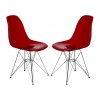 LeisureMod Cresco Molded Eiffel Side Chair, Set of 2, Transparent Red, CR19TR2