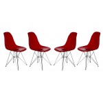 LeisureMod Cresco Molded Eiffel Side Chair, Set of 4, Transparent Red, CR19TR4