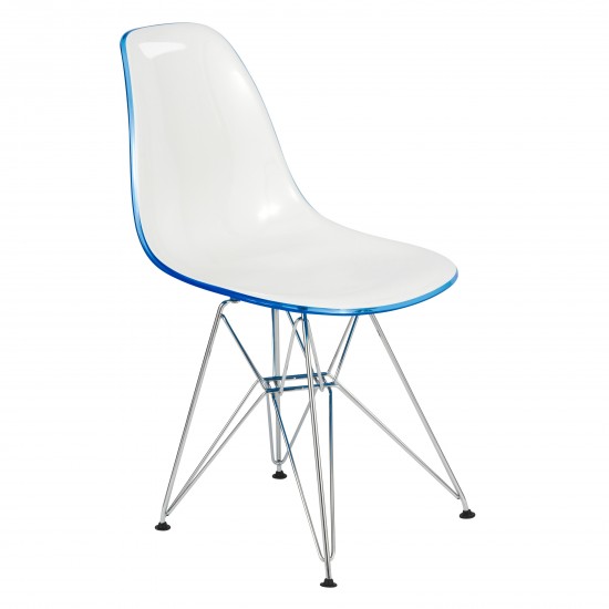 LeisureMod Cresco Molded 2-Tone Eiffel Side Chair, White Blue, CR19WBU