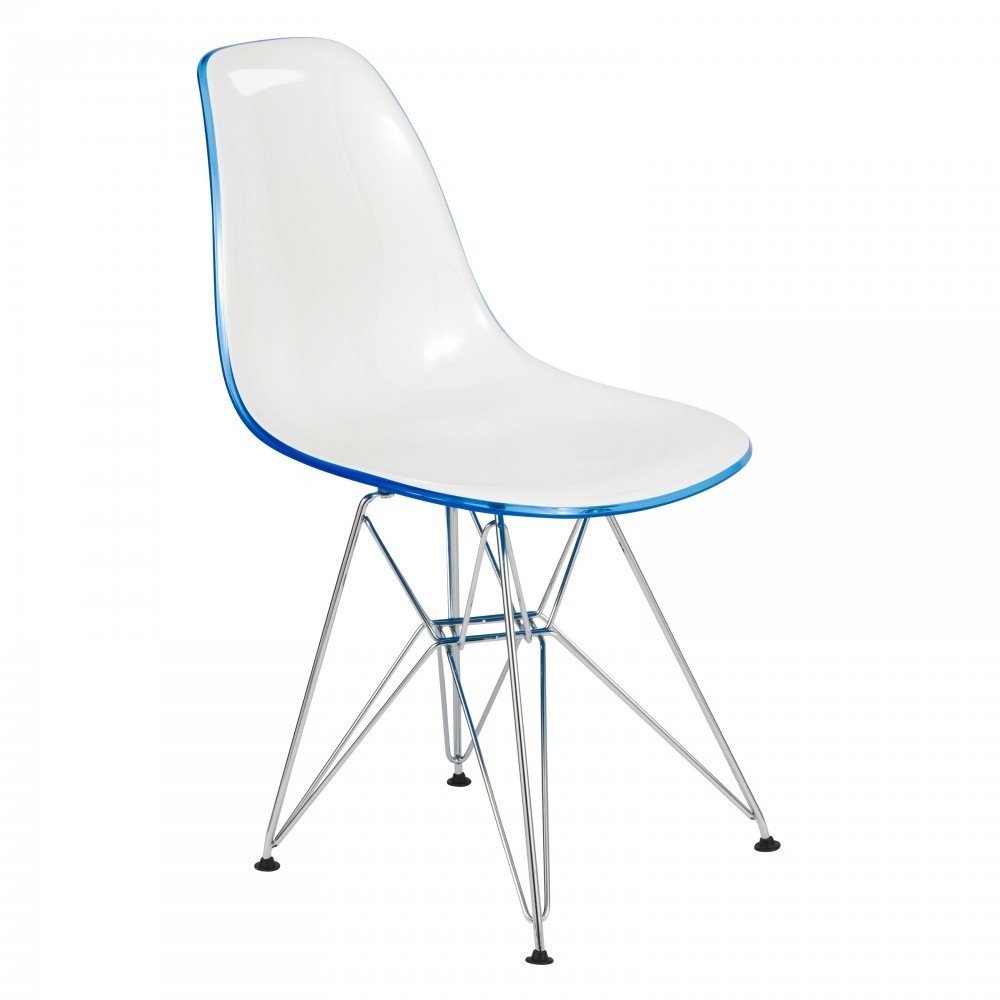 LeisureMod Cresco Molded 2-Tone Eiffel Side Chair, White Blue, CR19WBU