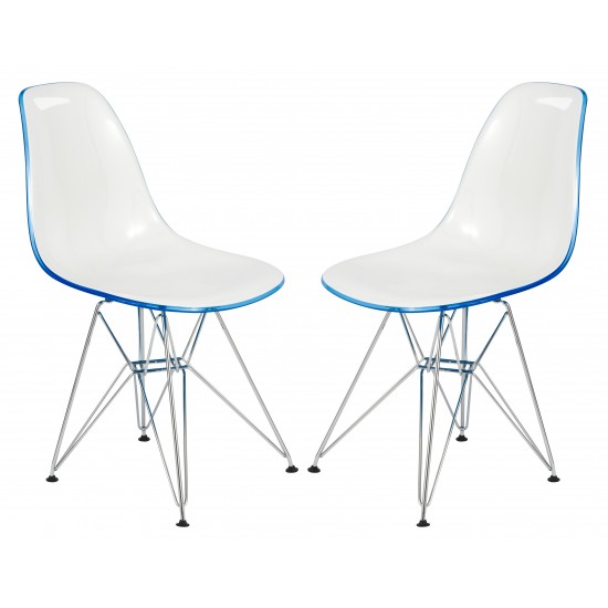 Cresco Molded 2-Tone Eiffel Side Chair, Set of 2, White Blue, CR19WBU2