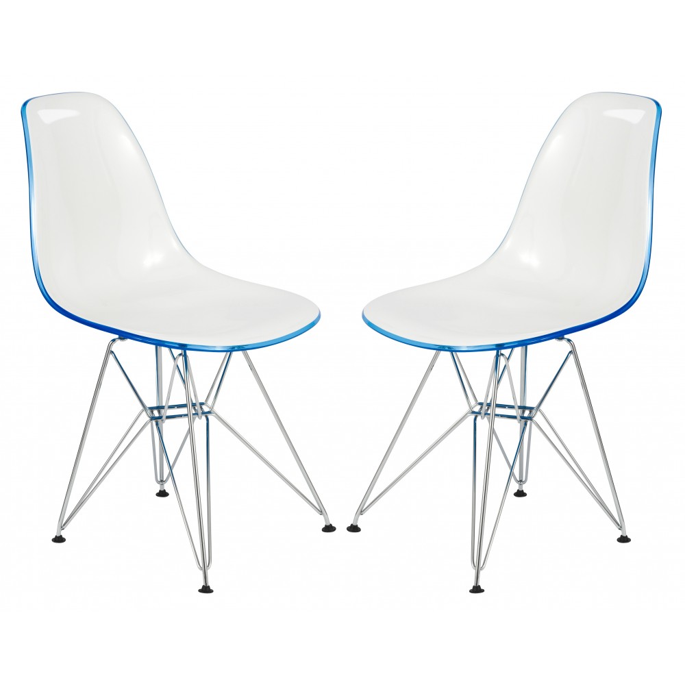 Cresco Molded 2-Tone Eiffel Side Chair, Set of 2, White Blue, CR19WBU2