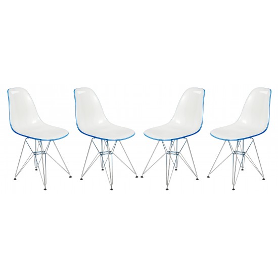 Cresco Molded 2-Tone Eiffel Side Chair, Set of 4, White Blue, CR19WBU4