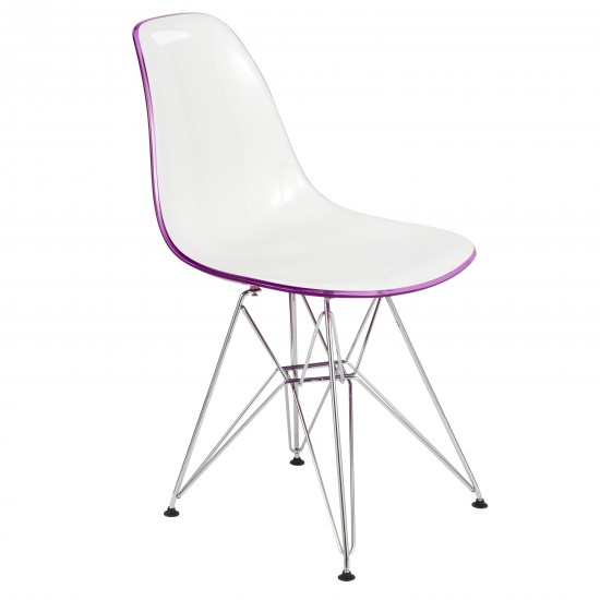 LeisureMod Cresco Molded 2-Tone Eiffel Side Chair, White Purple, CR19WPR