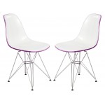 Cresco Molded 2-Tone Eiffel Side Chair, Set of 2, White Purple, CR19WPR2