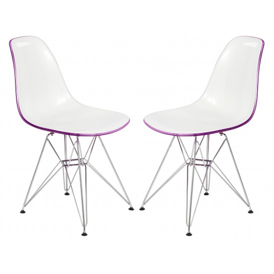 Cresco Molded 2-Tone Eiffel Side Chair, Set of 2, White Purple, CR19WPR2