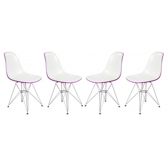 Cresco Molded 2-Tone Eiffel Side Chair, Set of 4, White Purple, CR19WPR4