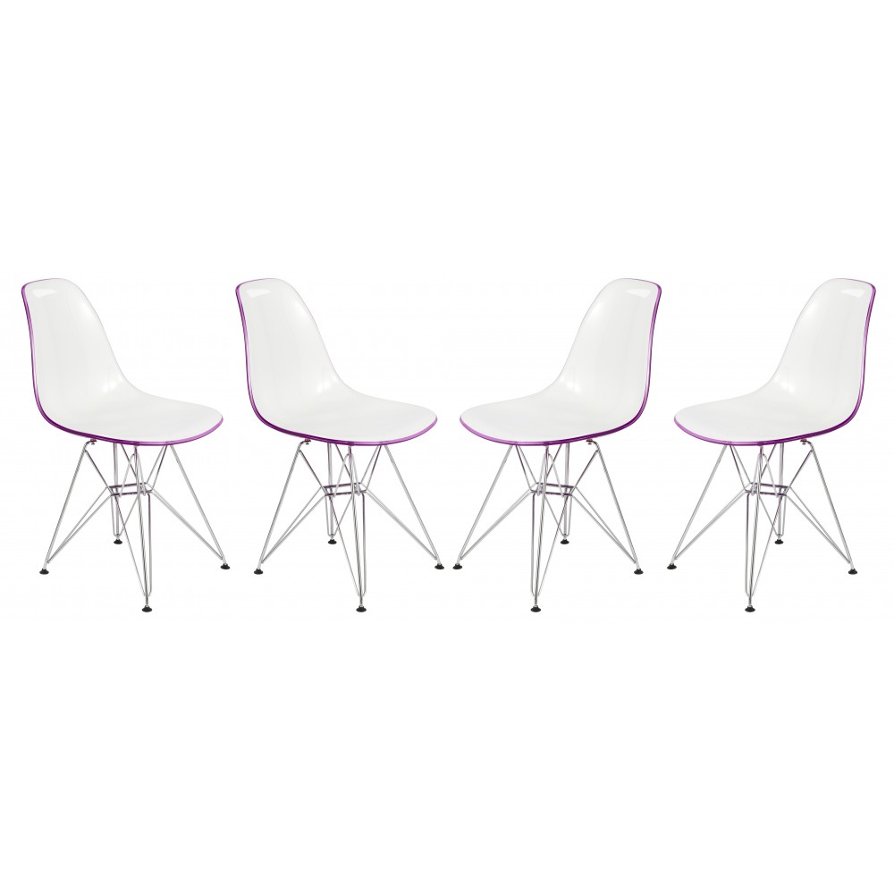 Cresco Molded 2-Tone Eiffel Side Chair, Set of 4, White Purple, CR19WPR4