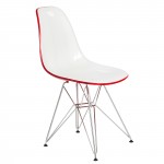 LeisureMod Cresco Molded 2-Tone Eiffel Side Chair, White Red, CR19WR