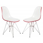 LeisureMod Cresco Molded 2-Tone Eiffel Side Chair, Set of 2, White Red, CR19WR2