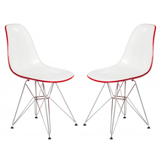 LeisureMod Cresco Molded 2-Tone Eiffel Side Chair, Set of 2, White Red, CR19WR2