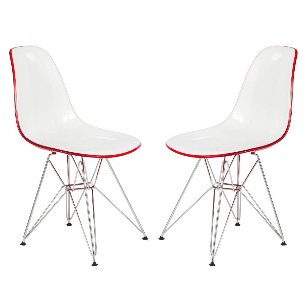 LeisureMod Cresco Molded 2-Tone Eiffel Side Chair, Set of 2, White Red, CR19WR2