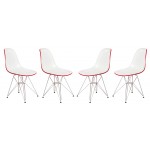 LeisureMod Cresco Molded 2-Tone Eiffel Side Chair, Set of 4, White Red, CR19WR4