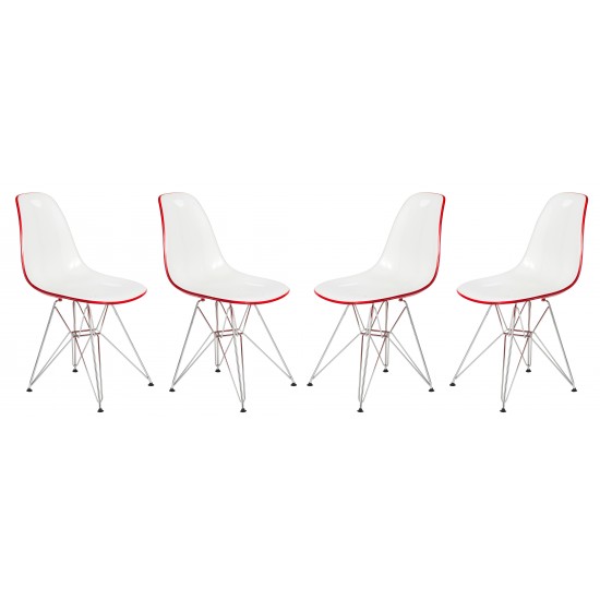 LeisureMod Cresco Molded 2-Tone Eiffel Side Chair, Set of 4, White Red, CR19WR4