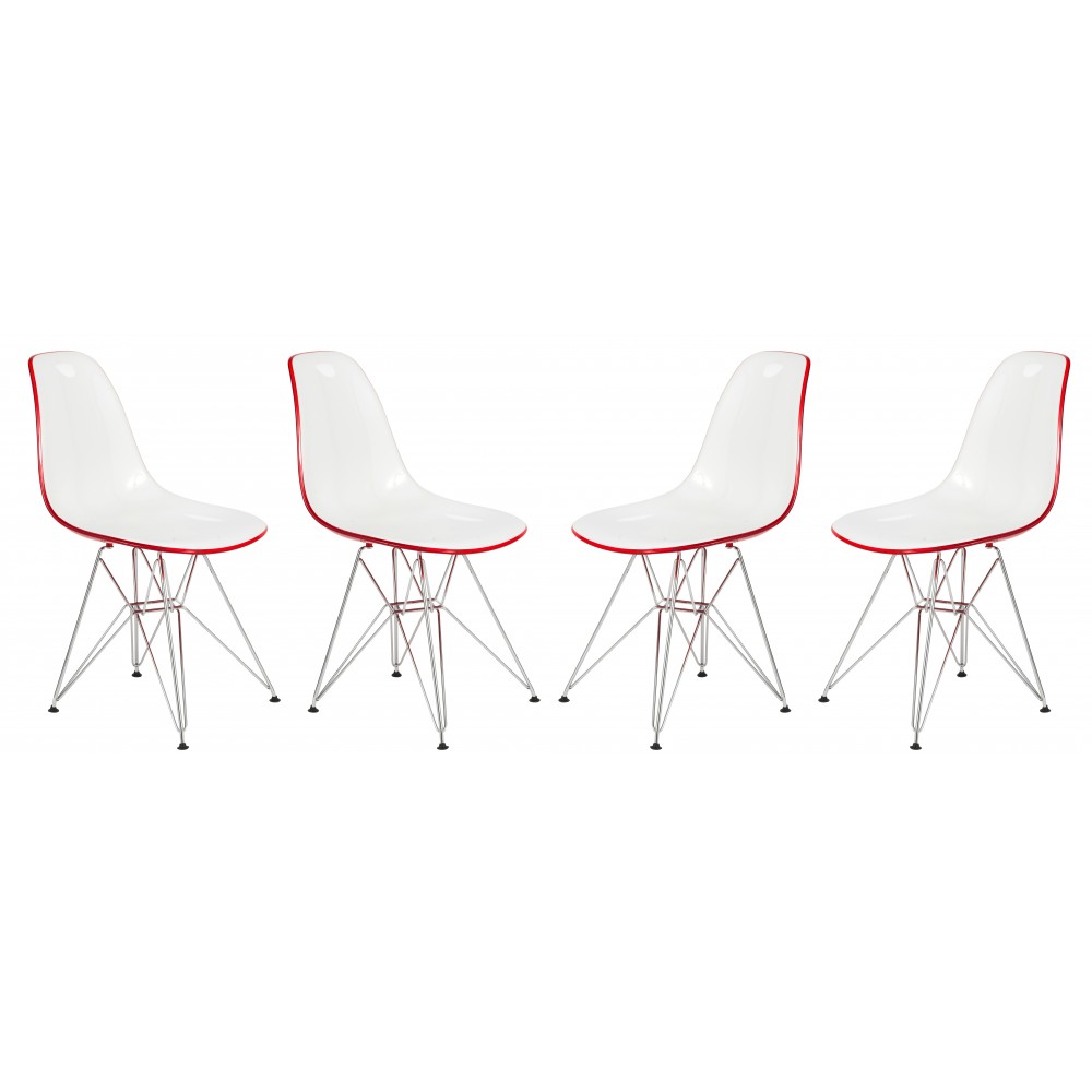 LeisureMod Cresco Molded 2-Tone Eiffel Side Chair, Set of 4, White Red, CR19WR4