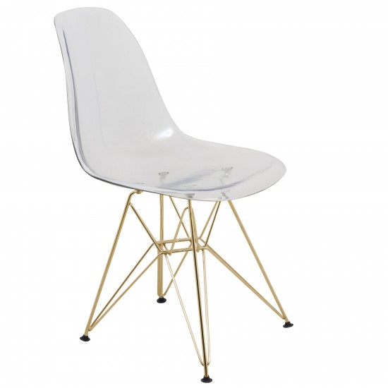 LeisureMod Cresco Molded Eiffel Side Chair with Gold Base, Clear, CR19CLG