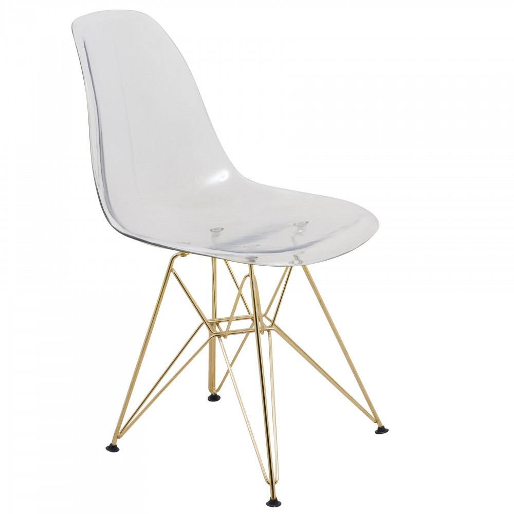 LeisureMod Cresco Molded Eiffel Side Chair with Gold Base, Clear, CR19CLG LeisureMod Cresco Molded Eiffel Side Chair with Gold Base, Clear, CR19CLG