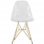 LeisureMod Cresco Molded Eiffel Side Chair with Gold Base, Clear, CR19CLG