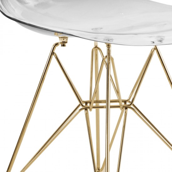 LeisureMod Cresco Molded Eiffel Side Chair with Gold Base, Clear, CR19CLG