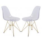 Cresco Molded Eiffel Side Chair with Gold Base, Set of 2, Clear, CR19CLG2