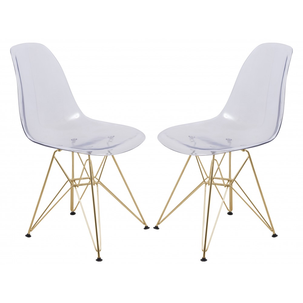 Cresco Molded Eiffel Side Chair with Gold Base, Set of 2, Clear, CR19CLG2