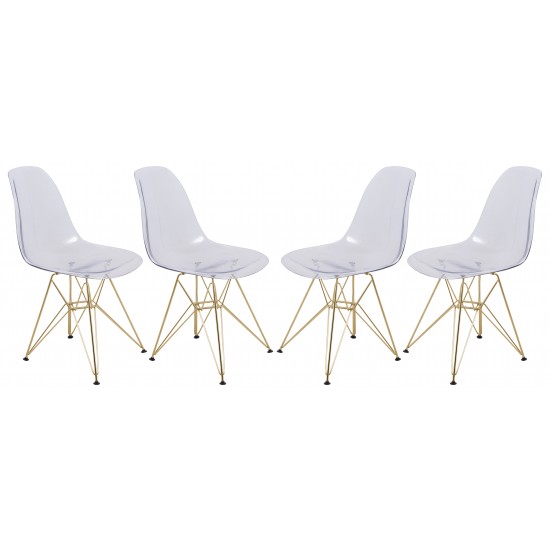 Cresco Molded Eiffel Side Chair with Gold Base, Set of 4, Clear, CR19CLG4