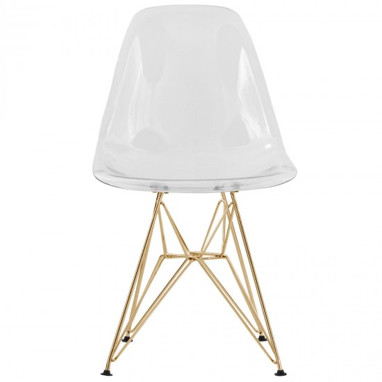 Cresco Molded Eiffel Side Chair with Gold Base, Set of 4, Clear, CR19CLG4