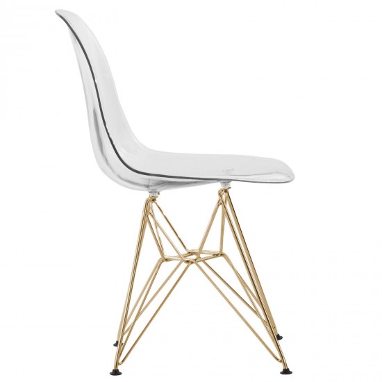 Cresco Molded Eiffel Side Chair with Gold Base, Set of 4, Clear, CR19CLG4