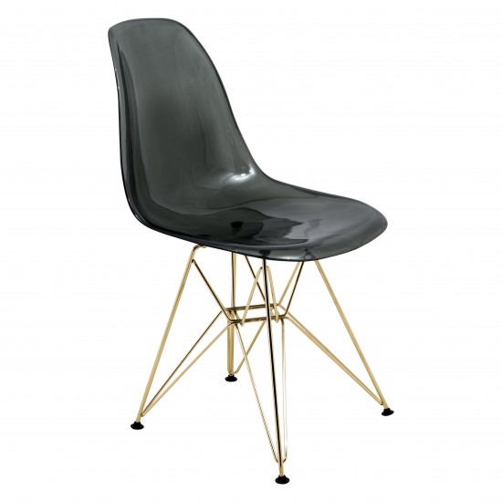 Cresco Molded Eiffel Side Chair with Gold Base, Transparent Black, CR19TBLG
