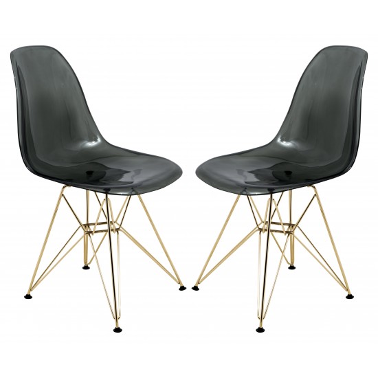 Molded Eiffel Side Chair, Gold Base, Set of 2, Transparent Black, CR19TBLG2