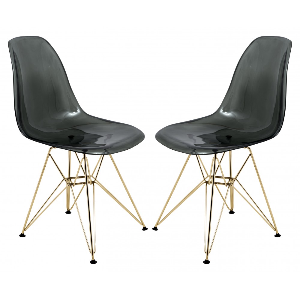 Molded Eiffel Side Chair, Gold Base, Set of 2, Transparent Black, CR19TBLG2