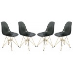 Molded Eiffel Side Chair, Gold Base, Set of 4, Transparent Black, CR19TBLG4