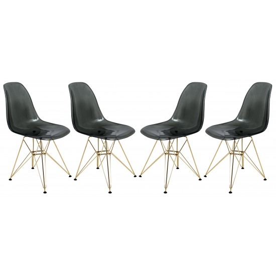 Molded Eiffel Side Chair, Gold Base, Set of 4, Transparent Black, CR19TBLG4