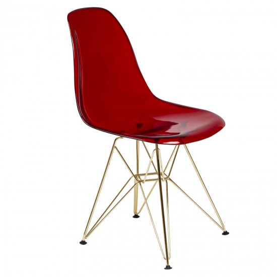 Cresco Molded Eiffel Side Chair with Gold Base, Transparent Red, CR19TRG