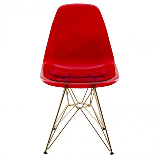 Cresco Molded Eiffel Side Chair with Gold Base, Transparent Red, CR19TRG
