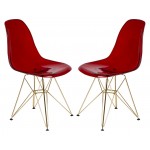 Cresco Molded Eiffel Side Chair, Gold Base, Set of 2, Transparent Red, CR19TRG2