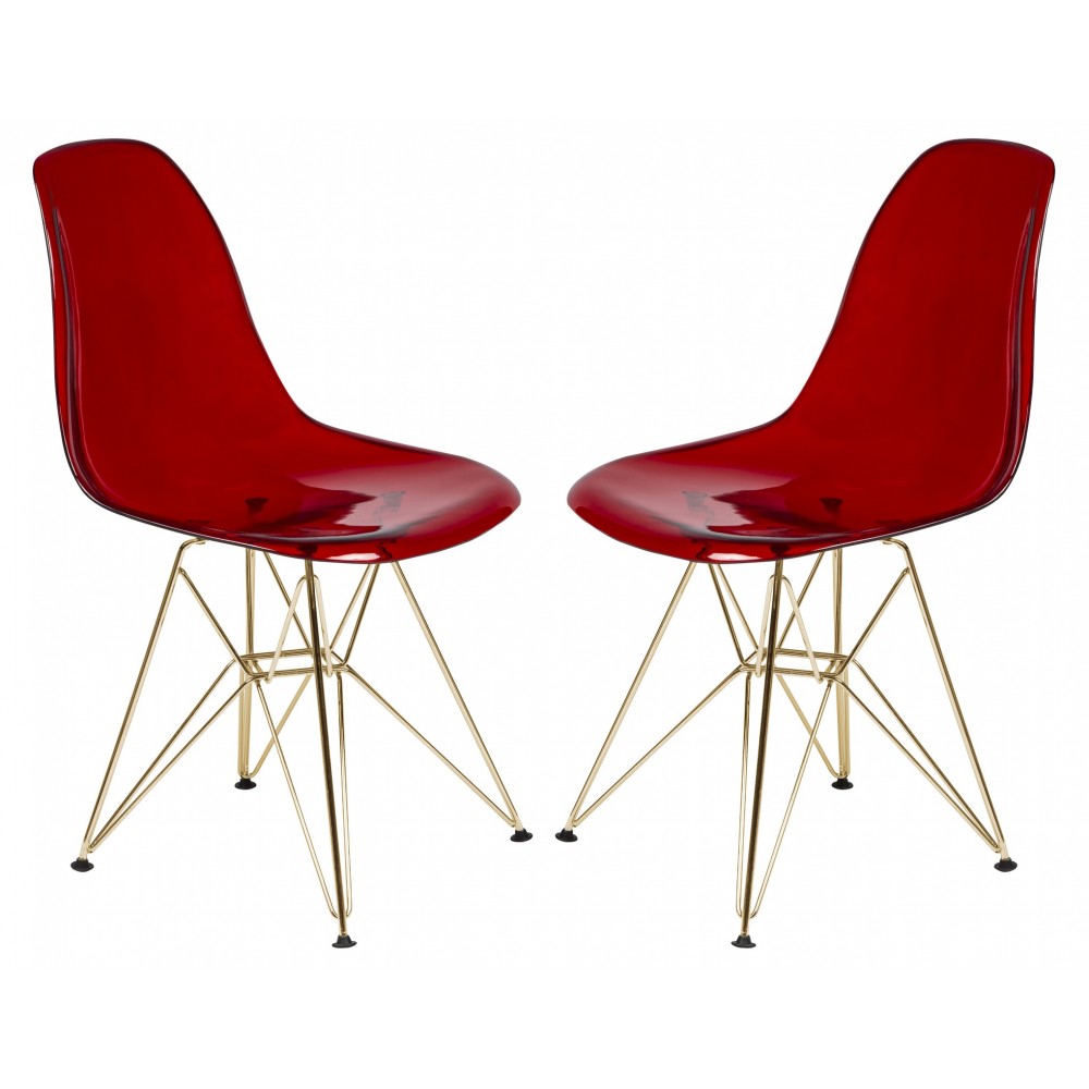 Cresco Molded Eiffel Side Chair, Gold Base, Set of 2, Transparent Red, CR19TRG2