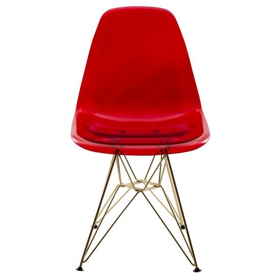 Cresco Molded Eiffel Side Chair, Gold Base, Set of 2, Transparent Red, CR19TRG2