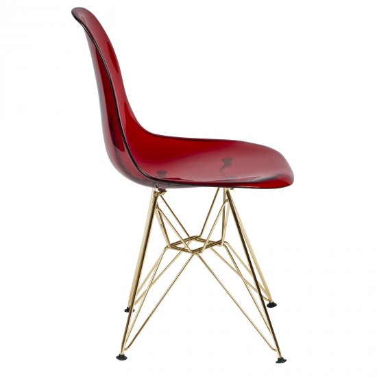 Cresco Molded Eiffel Side Chair, Gold Base, Set of 2, Transparent Red, CR19TRG2