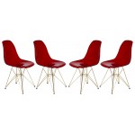 Cresco Molded Eiffel Side Chair, Gold Base, Set of 4, Transparent Red, CR19TRG4