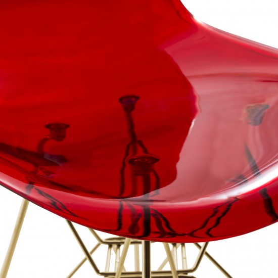 Cresco Molded Eiffel Side Chair, Gold Base, Set of 4, Transparent Red, CR19TRG4