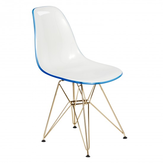 Cresco Molded 2-Tone Eiffel Side Chair with Gold Base, White Blue, CR19WBUG