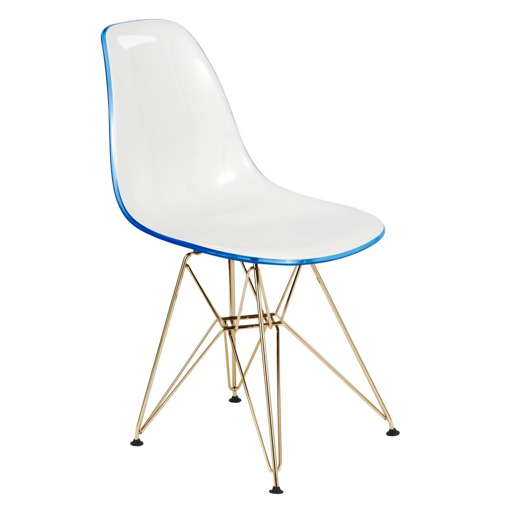 Cresco Molded 2-Tone Eiffel Side Chair with Gold Base, White Blue, CR19WBUG