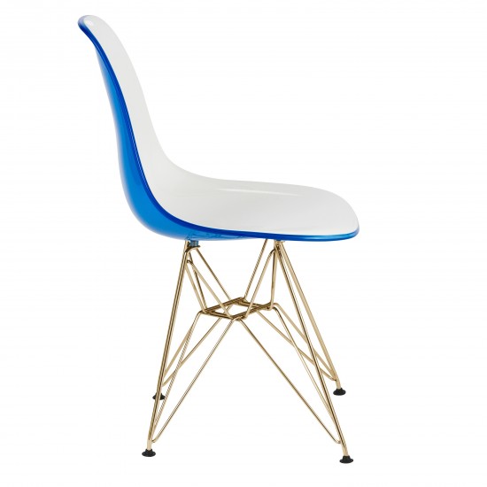 Cresco Molded 2-Tone Eiffel Side Chair with Gold Base, White Blue, CR19WBUG