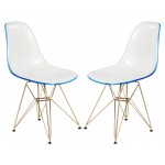 Molded 2-Tone Eiffel Side Chair, Gold Base, Set of 2, White Blue, CR19WBUG2