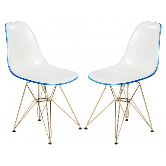 Molded 2-Tone Eiffel Side Chair, Gold Base, Set of 2, White Blue, CR19WBUG2